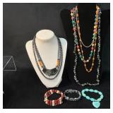 Beaded and Metal Jewelry Including Necklaces and B