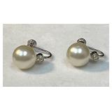 Screw-Back Sterling Silver Faux Pearl Earrings wit