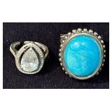 Silver Rings Featuring Turquoise and Clear Stone S