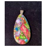 Multicolor Stone Inlay Teardrop Pendant with 925 S