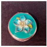 Vintage-Style Compact Mirror with Enamel Floral De