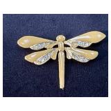 Gold-Tone Dragonfly Brooch With Rhinestone Accents