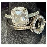 Two Silver 925 Rings with Clear Stone Settings and