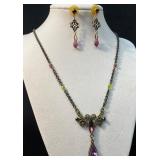 Gold-Tone Necklace and Earrings Set with Purple an