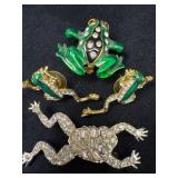 Two Frog Brooches and Pair of Frog Earrings with R