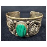 Handcrafted Silver-Tone Cuff Bracelet with Malachi