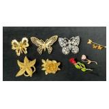 Butterfly, Floral, and Starfish Brooches and Pins