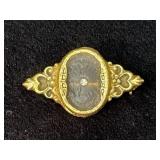 Gold Plated Oval Brooch with Clear Glass and Flora