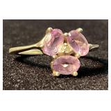 Size 7 Sterling Silver Ring with Amethyst Stones
