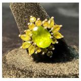 Sterling Silver and Peridot Ring, Size 7.5, 4.9 Gr