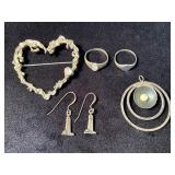Sterling Silver Jewelry Including Rings, Brooch, P