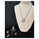 Jewelry Lot with Heart Pendant Necklace and Rings