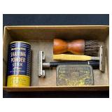 Vintage Shaving Kit with Razors, Brush, Powder Sti