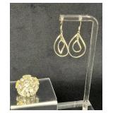 Silver-Toned Drop Earrings and Crystal Flower Broo