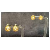 Two Pairs of Gold-Toned Earrings Featuring Cameo a