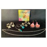 Jewelry Lot with Earrings, Necklace, and Brooch