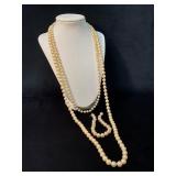 Pearl-Style Necklace and Bracelet With Gold-Tone C