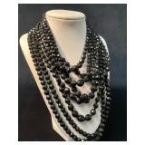 Multi-Strand Black Beaded Necklaces with Decorativ