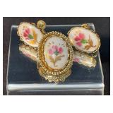 Gold-Tone Screw-Back Earrings and Brooch Set with