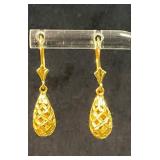 14k Gold Textured Teardrop Drop Earrings with Leve