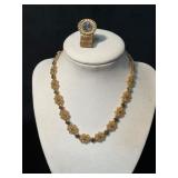 Gold-Tone Necklace and Cuff-link with Center Stone