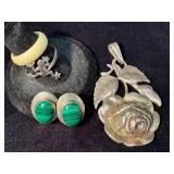 Sterling Silver Jewelry Including Malachite Earrin