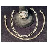 Sterling Silver Jewelry Lot with Bracelets and Rin