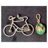 Sterling 925 Bicycle Pendant and 14K Enamel Egg Ch