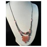 Two-Strand Necklace with Pink Beads, Metallic Acce