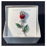 Liz Claiborne Rose Pin with Red and Green Enamel A