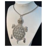 Silver-Tone Turtle Pendant Necklace With Chain