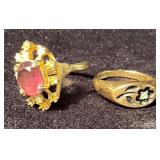 Gold Rings: Floral Motif and Simulated Gemstone