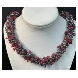 Purple and Gray Beaded Necklace with Adjustable Ch