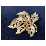 Gold-Tone Leaf-Shaped Brooch with Textured Detaili