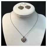 Silver Heart Pendant Necklace and Matching Earring