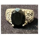 Sterling Silver Ring with Black Faceted Stone and