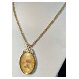 Gold-Tone Pendant Necklace with Floral Design and