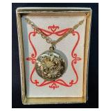 Gold Tone Floral Design Locket Necklace in Origina