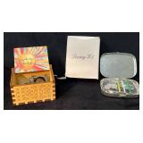 Wooden Hand-Crank Music Box and Small Mirrored Sew