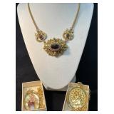 Gold-Tone Jewelry Lot Featuring Ornate Necklace an