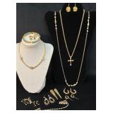 Gold-Tone Jewelry With Necklaces, Bracelets, and E