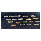 18 Vintage Pins in Various Metals, Including Sterl