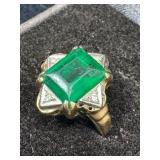 10K Gold Ring with Green Stone and Diamond Accents