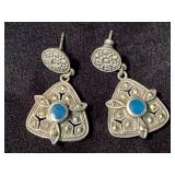 Triangular Drop Earrings with Blue Stones and Marc