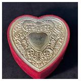 Heart-Shaped Red Velvet Trinket Box with Ornate Me