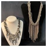 Four Statement Necklaces with Metal Chains and Bea