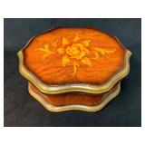 Decorative Wood Jewelry Box With Hinged Lid and Fl