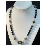 Beaded Necklace with Cloisonne, Rose Quartz, and B