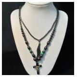 Manganite Crucifix Necklace and Hematite Pendant N