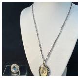 Silver-Tone Necklace with Monogrammed Pendant and